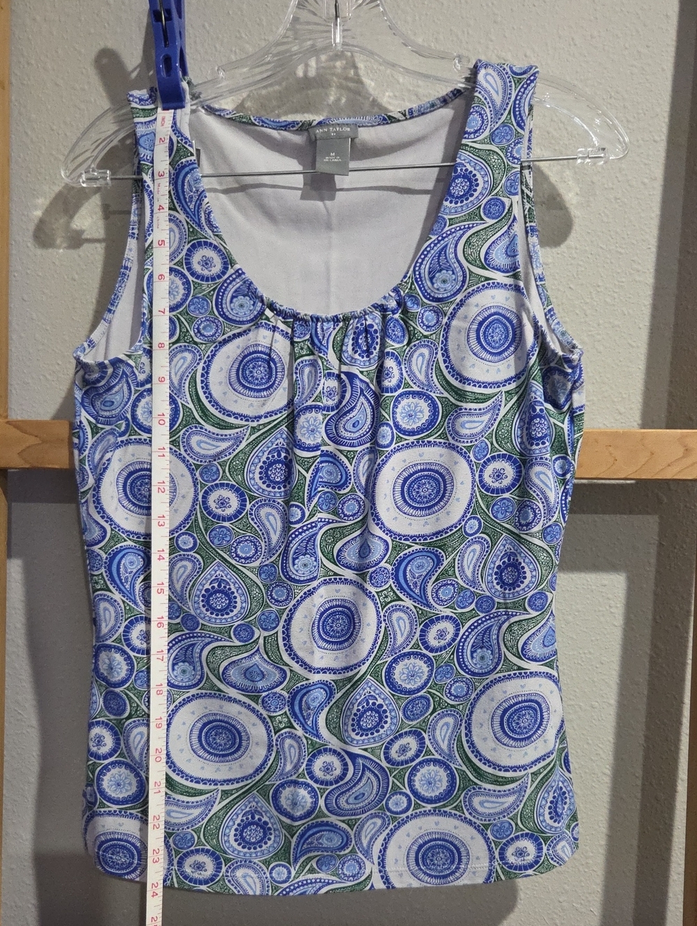 Ann Taylor Blue and Green Paisley Scoop Tank